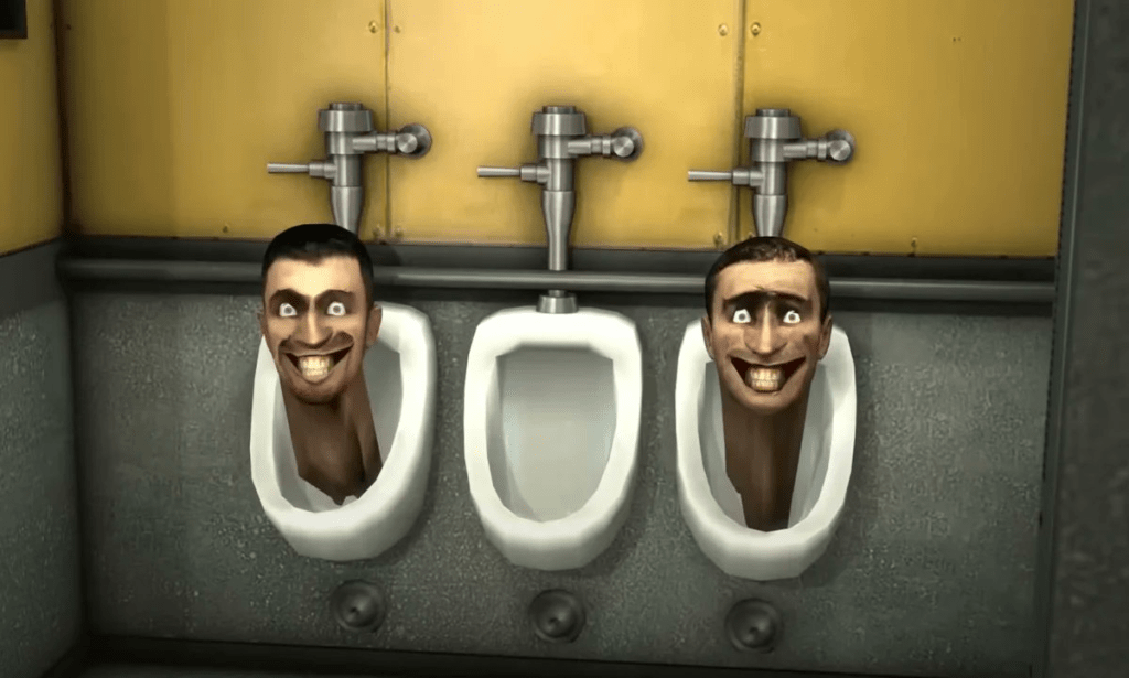 Heads emerging from a toilet in Skibidi Toilet, image from ShiinaBR's Twitter announcing the Fortnite skins