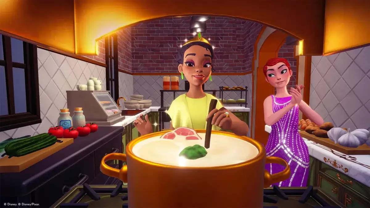 Tiana cocinando en Disney Dreamlight Valley.