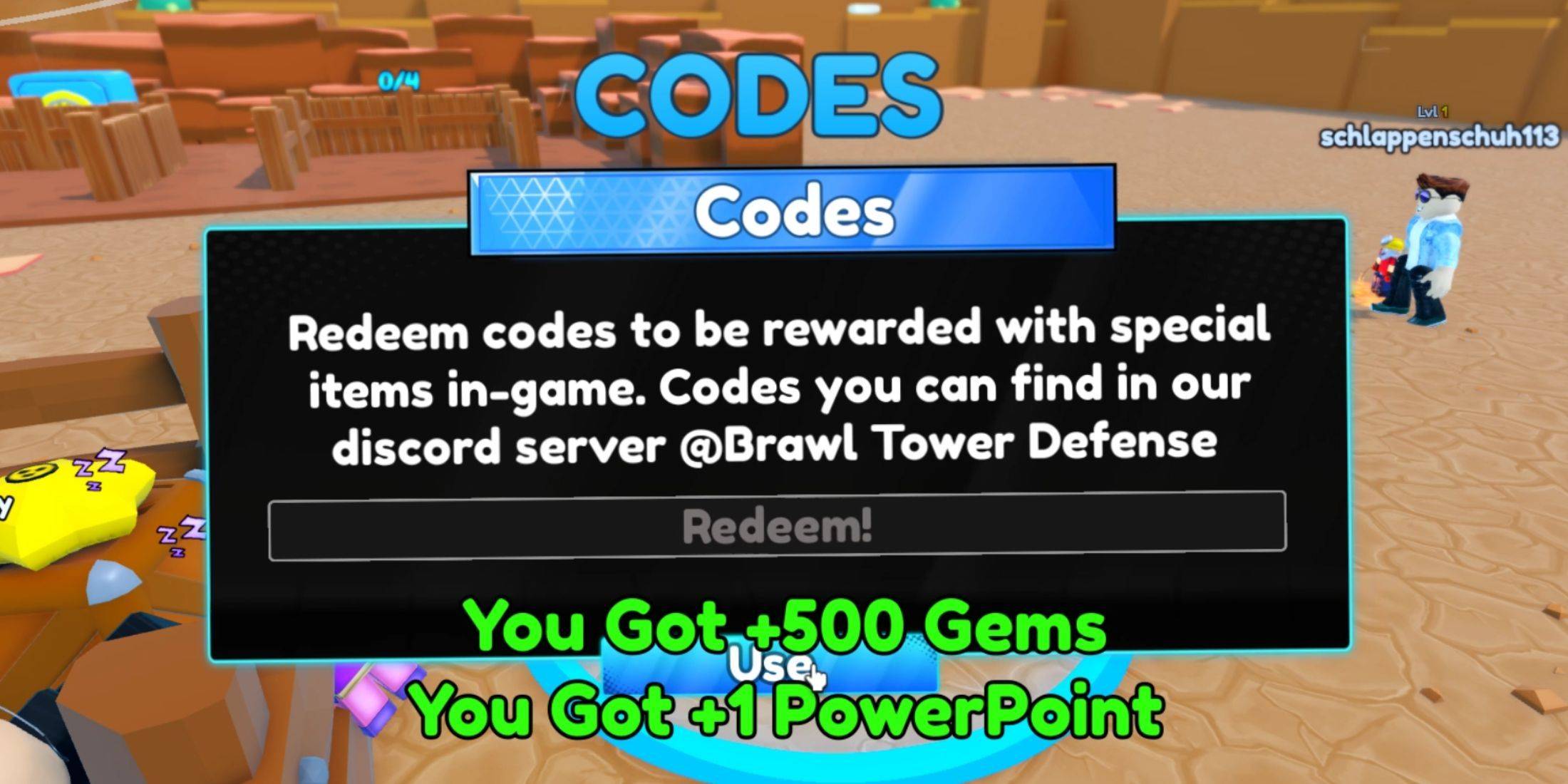 Einlösen von Codes in der Brawl Tower Defense