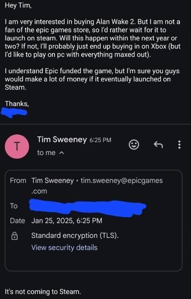 Alan Wake 2 ne sera pas vendu à Steam Tim Sweeney confirmé