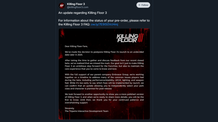 Killing Floor 3 Release Date Postponed Further into 2025 After Closed Beta Disappoints