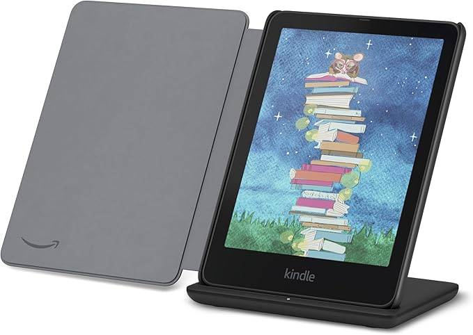Amazon Kindle Colorsoft簽名版Essentials Bundle,包括Kindle Colorsoft Signature Edition(32GB) - 黑色,基於植物的皮革封面黑色和無線充電碼頭