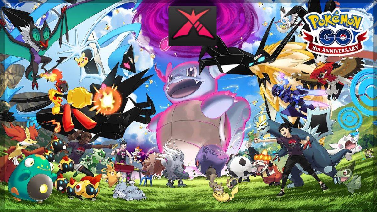 Pokemon Go 8th Anniversary Artwork mit riesigen Wartortle mit dem Dynamax -Symbol hinzugefügt