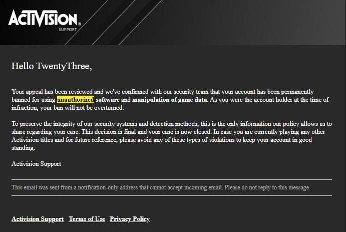 Call of Duty Player verklagte Activision erfolgreich, um unfaires Ingame -Verbot zu erhöhen