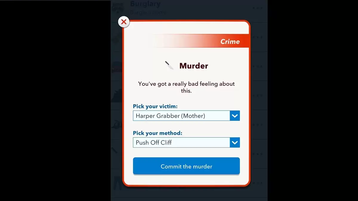 เมนู Murder Bitlife