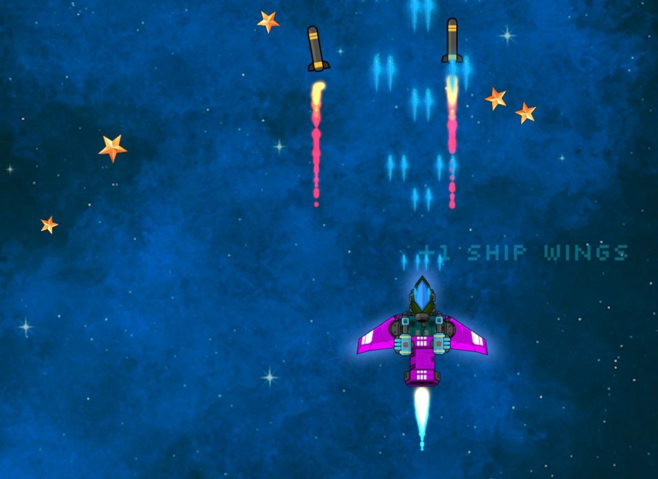 Purple spacecraft firing missiles during space battle
