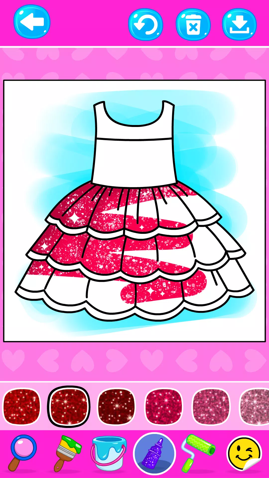 Girls Glitter Dress Coloring Ekran Görüntüsü 1