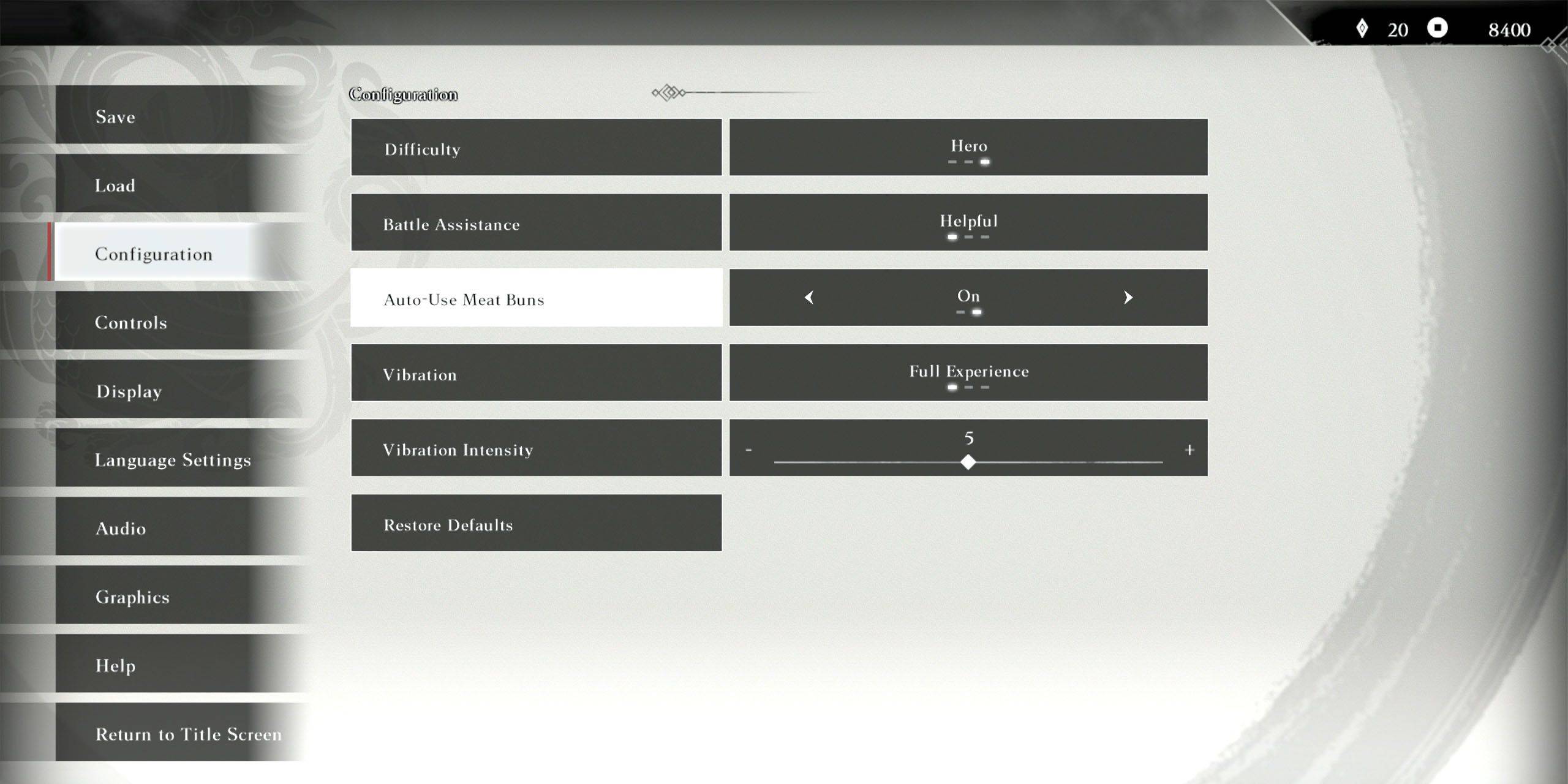 Auto-heal configuration menu in Dynasty Warriors: Origins